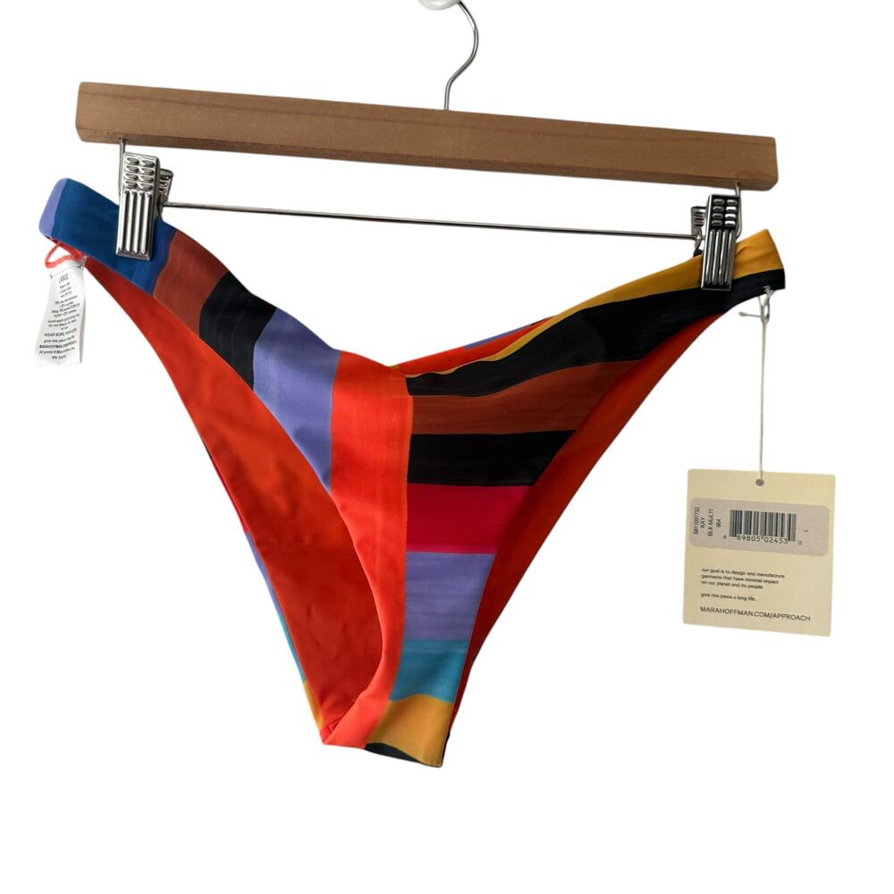 Mara Hoffman Kay Low Rise Cheeky Colorblock Stripe Multicolor Bikini Bottoms L - Picture 3 of 6